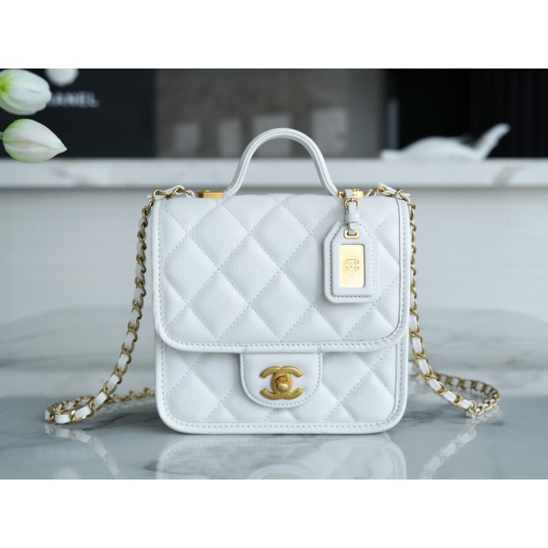 𝗖𝗛𝗔𝗡𝗘𝗟✦ France 🇫🇷 Original [HAAS] Fine Grain Calfskin 🐂𝟮𝟮𝟮k Messenger Tofu Bag White 🤍