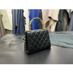 𝗖𝗛𝗔𝗡𝗘𝗟✦ Italy 🇮🇹 [Box] Original Open Department Lambskin 22B Enamel Buckle Kelly Small Black Gold