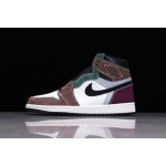 Air Jordan 1 High Top Colour Splicing Wit Bruin Zwart Purper Groen