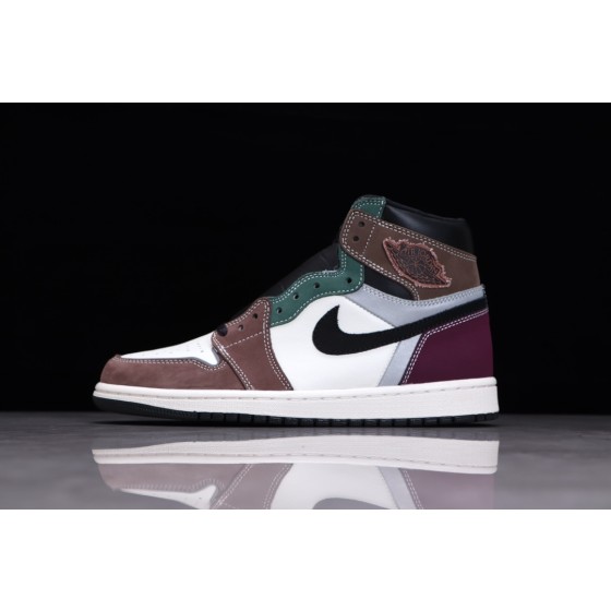 Air Jordan 1 High Top Colour Splicing Wit Bruin Zwart Purper Groen