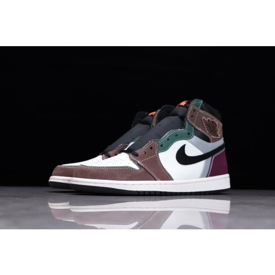 Air Jordan 1 High Top Colour Splicing Wit Bruin Zwart Purper Groen