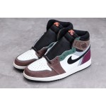 Air Jordan 1 High Top Colour Splicing Wit Bruin Zwart Purper Groen