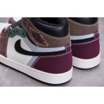 Air Jordan 1 High Top Colour Splicing Wit Bruin Zwart Purper Groen