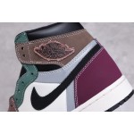 Air Jordan 1 High Top Colour Splicing Wit Bruin Zwart Purper Groen