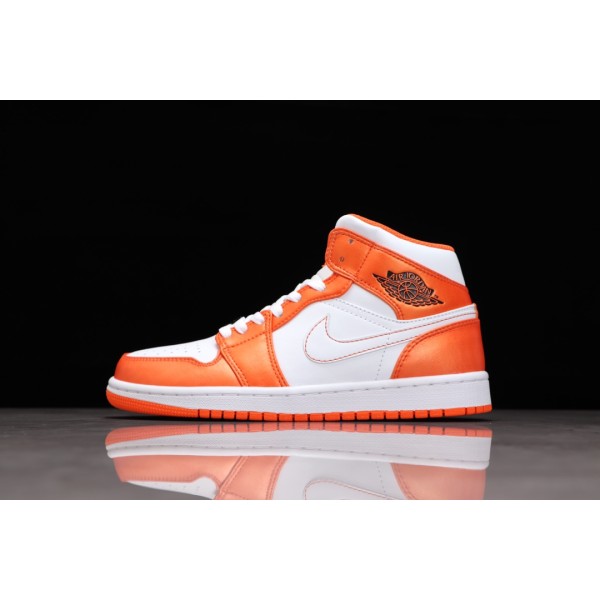 Air Jordan 1 White and Orange Small Buckle Shred Mid Top