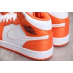 Air Jordan 1 White and Orange Small Buckle Shred Mid Top