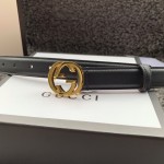 GUCCI imported top layer calfskin with classic double GG buckle