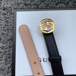 GUCCI imported top layer calfskin with classic double GG buckle