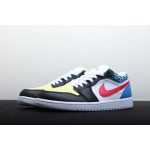 Air Jordan 1 Low Black, yellow and blue patchwork caterpillar