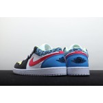 Air Jordan 1 Low Black, yellow and blue patchwork caterpillar