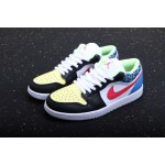 Air Jordan 1 Low Black, yellow and blue patchwork caterpillar