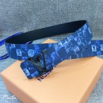 LOUIS VUITTO Reversible Belt in Silky Calfskin and Damier Salt Pattern