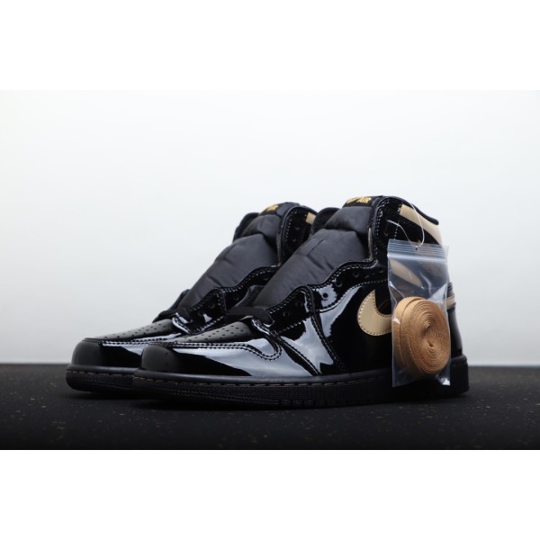 Air Jordan 1 high top patent leather black and gold