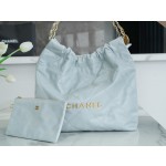 𝗖𝗛𝗔𝗘𝗡𝗟✦23C 22 handbag authentic tail leather haze blue medium