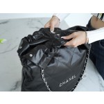 𝗖𝗛𝗔𝗘𝗡𝗟✦𝟐𝟐𝗣 Advanced Handcraft Workshop 𝟐𝟐 Handbag Genuine Leather Large Black Silver
