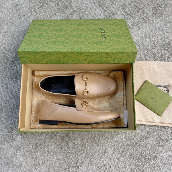 Gucci Super classic leather style mixed sheepskin leather leather sole horsebit buckle single shoes skin tone