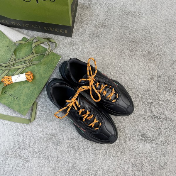 Full leather version of the Gucci RUN collection Cowhide Sheepskin running shoes Black