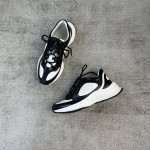 Gucci RUN all-leather cowhide sheepskin running shoes black and white