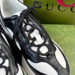 Gucci RUN all-leather cowhide sheepskin running shoes black and white
