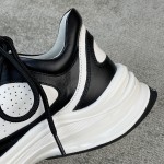 Gucci RUN all-leather cowhide sheepskin running shoes black and white