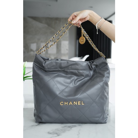 𝗖𝗛𝗔𝗘𝗡𝗟✦𝟐𝟐𝗣Spring/Summer New 𝟐𝟐Handbag Genuine Tail Leather Medium Premium Gray