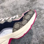 Gucci canvas cowhide interspersed with pink leather stripes trimmed poppet shoes pink spelling