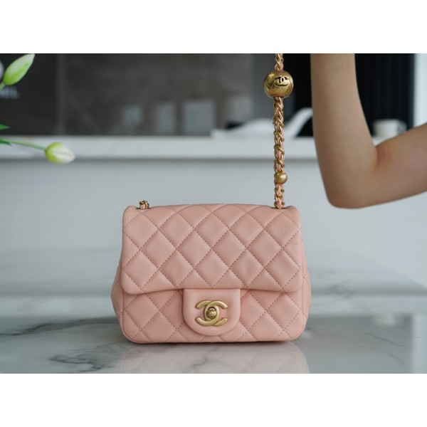 𝗖𝗛𝗔𝗘𝗡𝗟✦ Metal Ball Fatty Fang Genuine Leather Coral Pink