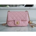 𝗖𝗛𝗔𝗘𝗡𝗟✦ Metal Ball Square Fatty Genuine Leather Peach Powder