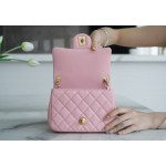 𝗖𝗛𝗔𝗘𝗡𝗟✦ Metal Ball Square Fatty Genuine Leather Peach Powder