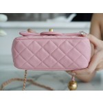 𝗖𝗛𝗔𝗘𝗡𝗟✦ Metal Ball Square Fatty Genuine Leather Peach Powder