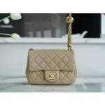 𝗖𝗛𝗔𝗘𝗡𝗟✦ Metal Ball Square Fatty Genuine Leather Milk Coffee Apricot