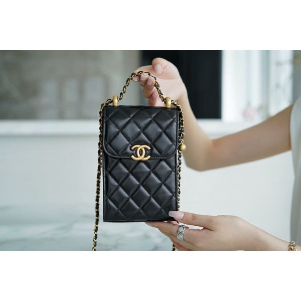 𝗖𝗛𝗔𝗘𝗡𝗟✦ ❥𝟚𝟘𝟚1 early autumn new double ball mobile phone bag black➿