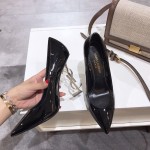 Saint Laurent classic model YSL logo heeled high heels using imported Italian cow patent leather