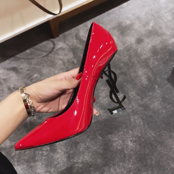 Saint Laurent classic model YSL logo heeled high heels using imported Italian cow patent leather