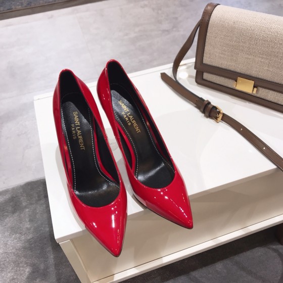 Saint Laurent classic model YSL logo heeled high heels using imported Italian cow patent leather