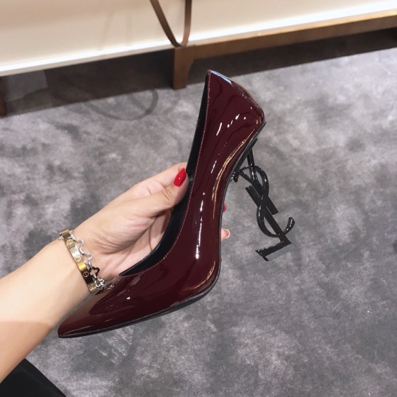 Saint Laurent classic model YSL logo heeled high heels using imported Italian cow patent leather