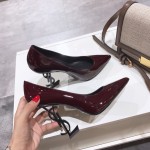 Saint Laurent classic model YSL logo heeled high heels using imported Italian cow patent leather