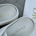 DIOR Canvas half slipper Water-dyed sheepskin lining TPU sole White canvas