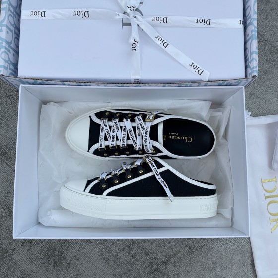 DIOR Canvas half slipper Water-dyed sheepskin lining TPU outsole Black canvas
