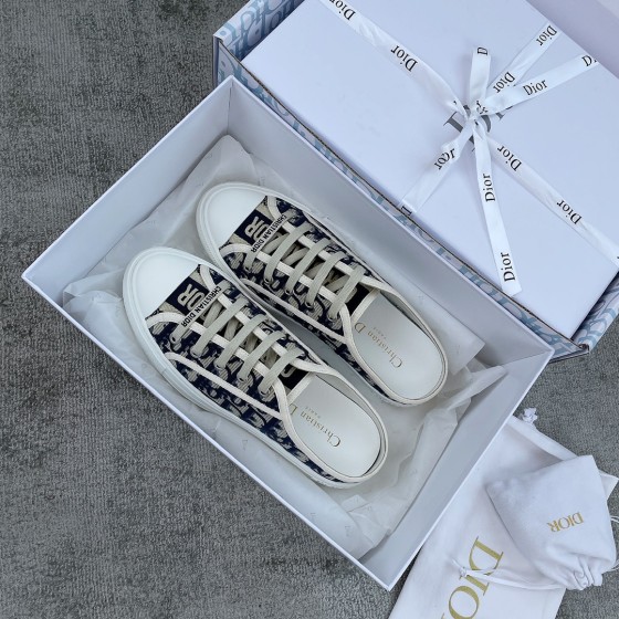 DIOR Canvas semi-flip-flop Water-dyed sheepskin lining TPU outsole D blue embroidery