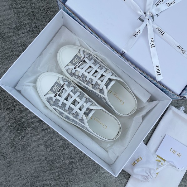 DIOR Canvas semi-flip-flop Water-dyed sheepskin lining TPU outsole Cement grey embroidery