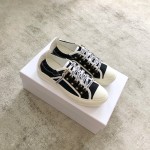 DIOR Black Canvas Shoes Stamped Heel Two Wear Letter Lace Up Sheepskin Padded Toe
