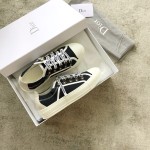 DIOR Black Canvas Shoes Stamped Heel Two Wear Letter Lace Up Sheepskin Padded Toe