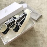 DIOR Black Canvas Shoes Stamped Heel Two Wear Letter Lace Up Sheepskin Padded Toe