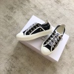 DIOR Black Canvas Shoes Stamped Heel Two Wear Letter Lace Up Sheepskin Padded Toe