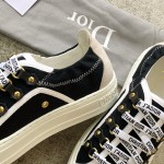 DIOR Black Canvas Shoes Stamped Heel Two Wear Letter Lace Up Sheepskin Padded Toe