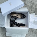 DIOR Sweet and elegant Mary Jane heels Cow patent leather Sheepskin Genuine leather outsole Black