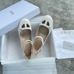 DIOR Sweet and elegant Mary Jane heels Cow patent leather Sheepskin Genuine leather outsole White