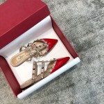 Valentino VT Collection Three Strap Flat Heel Slipper Patent Leather Red