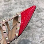 Valentino VT Collection Three Strap Flat Heel Slipper Patent Leather Red